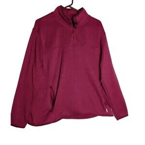 Eddie Bauer Sweatshirt Womans 2XL Pullover Red Fleece Pullover  Henley 1/4 Snap